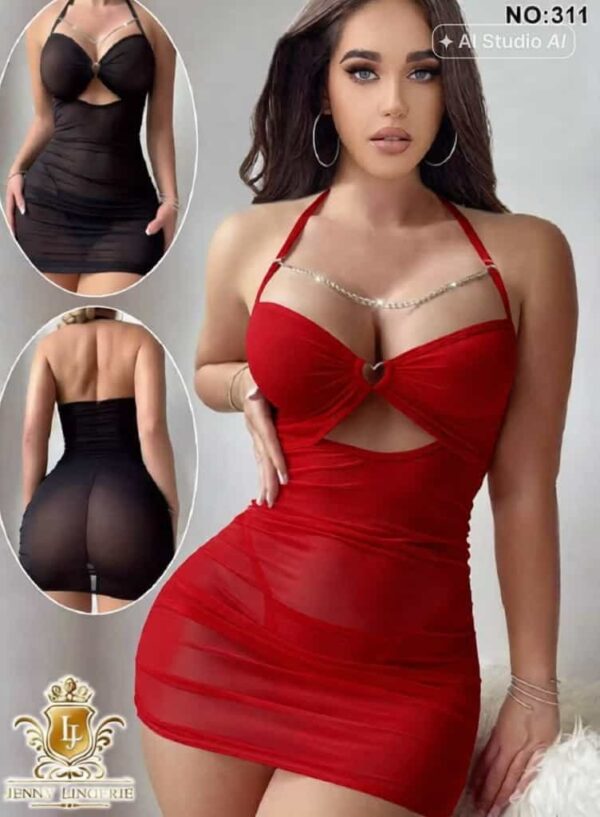 لانجري قصير بفتحة أمامية وتفاصيل سلاسل — 311 — صورة 3