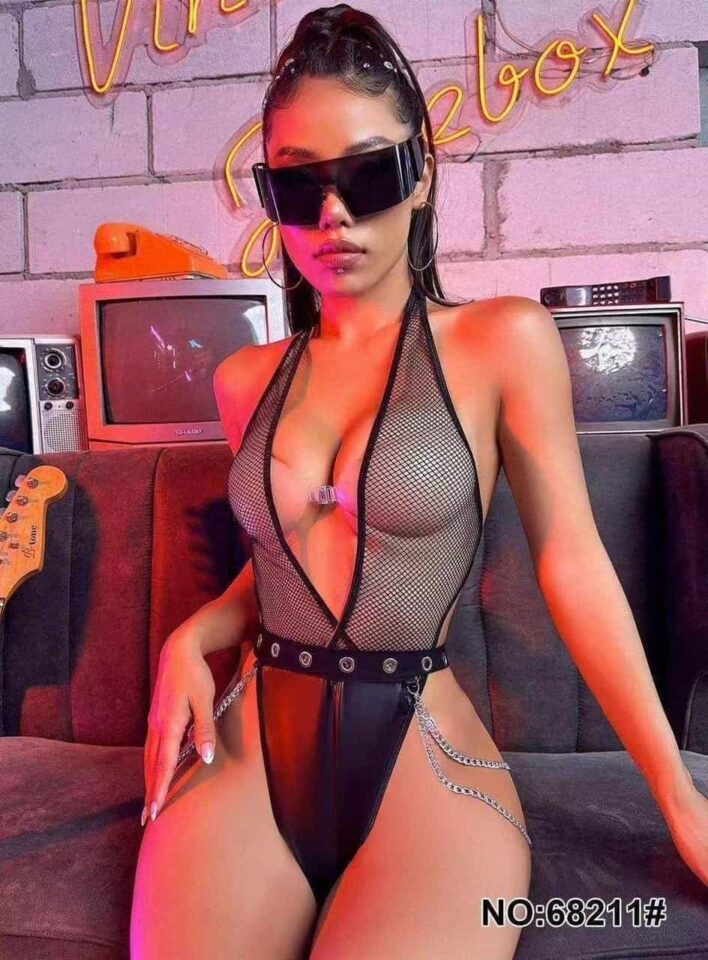 بودي لانجري أسود بتفاصيل شبكية — 68211