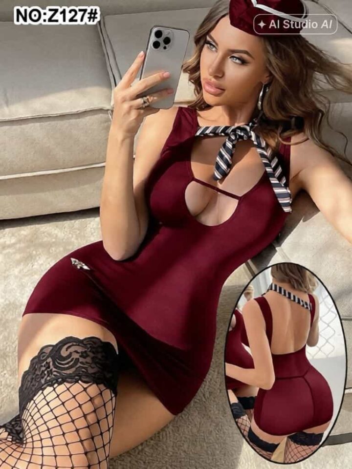 لانجري قصير بتصميم زي وربطة عنق — Z127