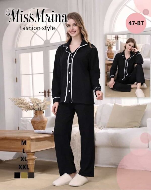بيجاما شتوية بأزرار وحواف متباينة — 47-BT — صورة 2