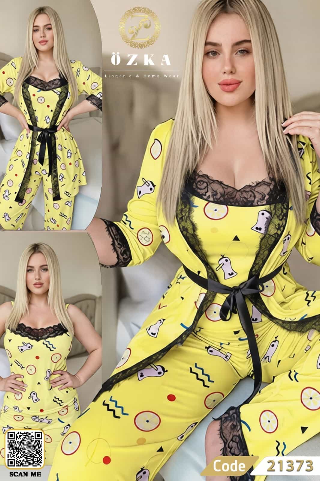 طقم بيتي أصفر بنقشة كرز