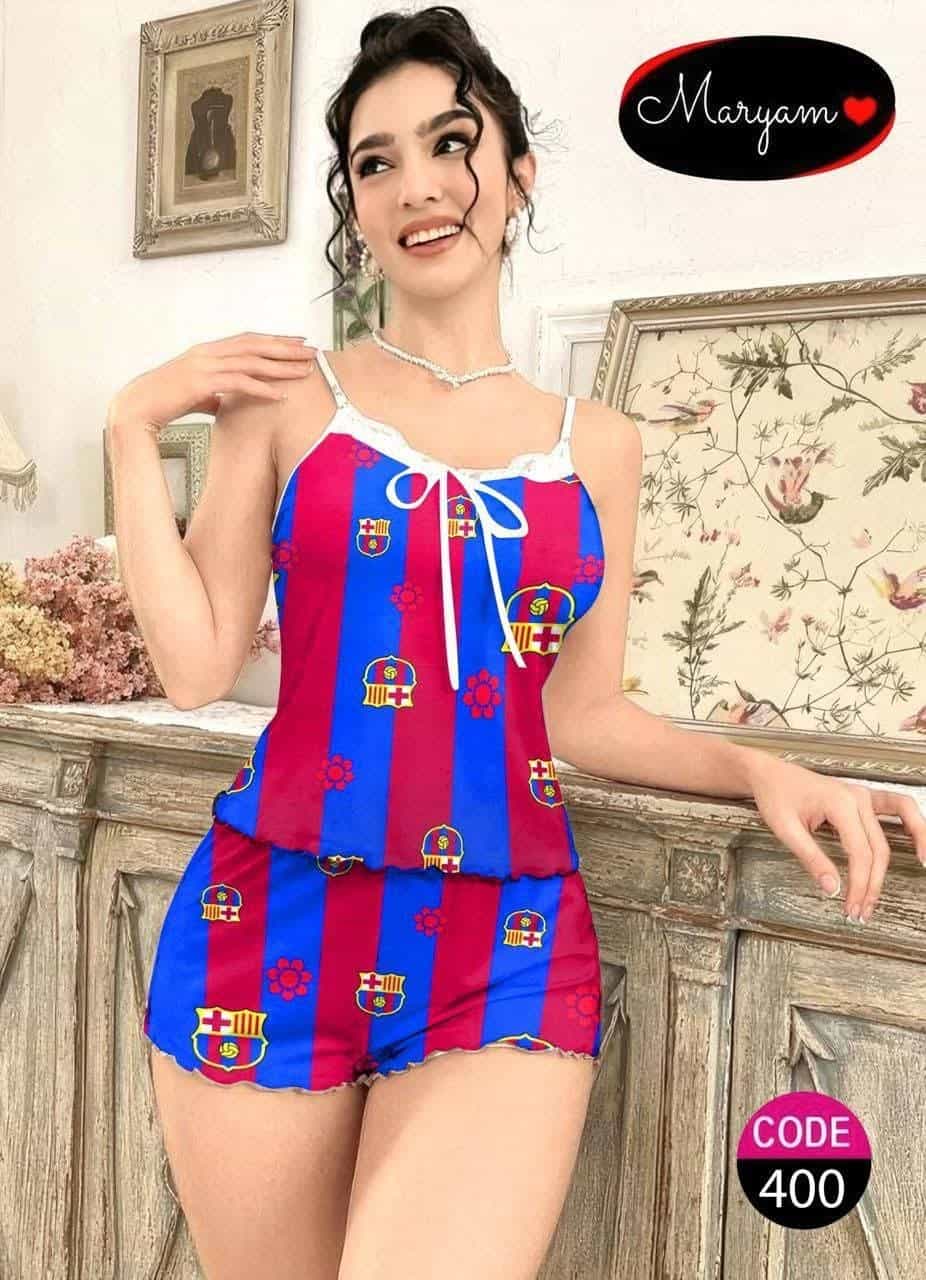 طقم بيتي أحمر وأزرق مع شورت