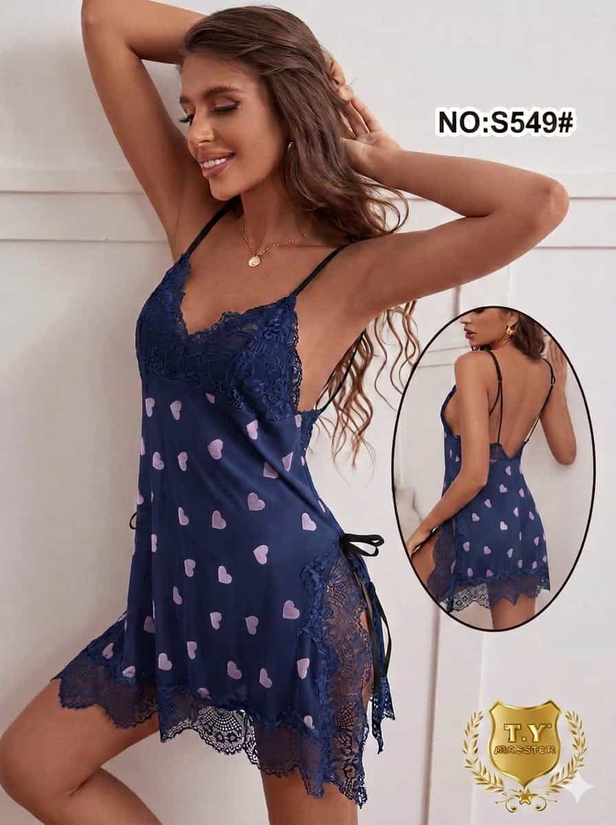 قميص نوم كحلي بنقشة ناعمة