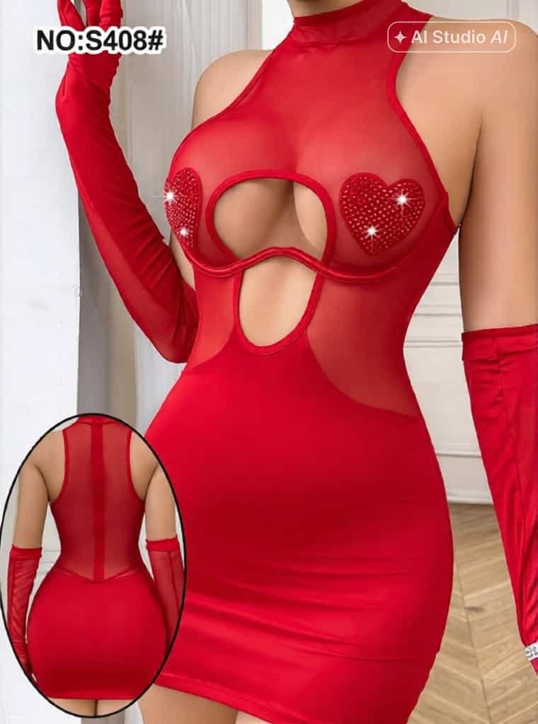 قميص نوم أحمر بقصة جانبية